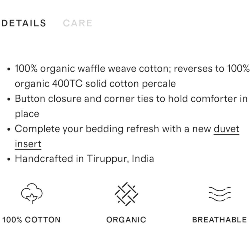 Quince 100% Organic Cotton Waffle Sand Duvet Cover! King/ Cal King  (783) - Picture 6 of 12